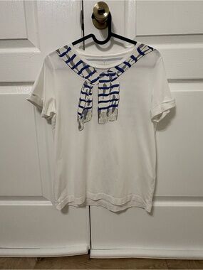 kate spade White Short Sleeve Tee with Blue Scarf Print